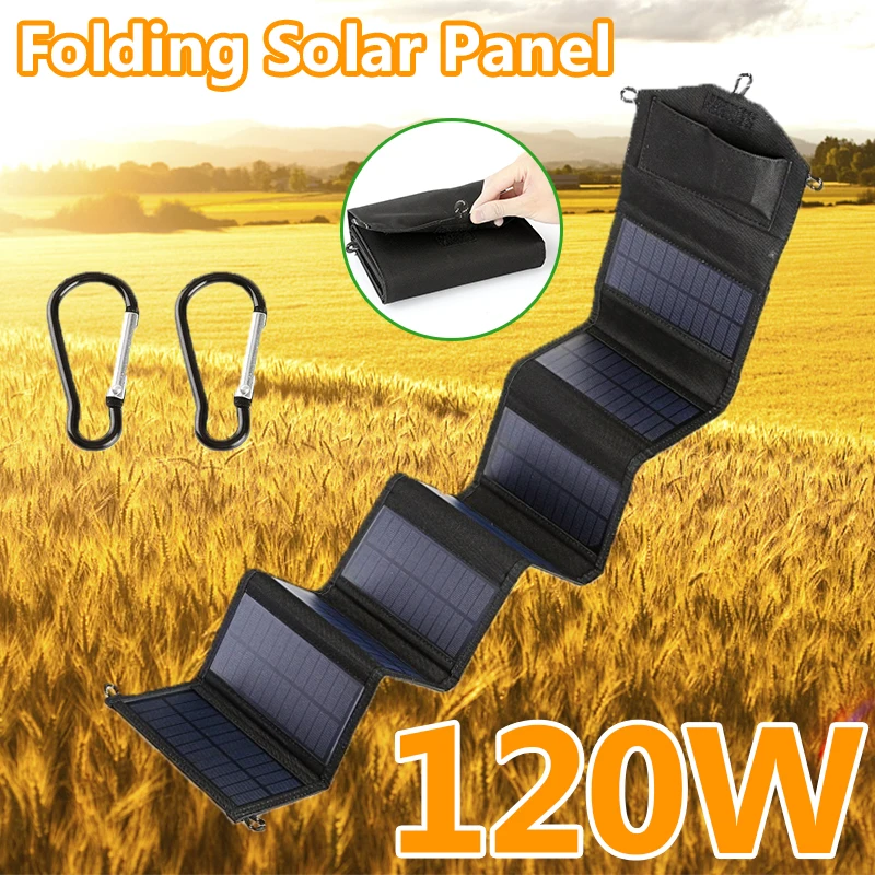 Upgraded 120W Folding Solar Panels Portable Solar Smartphone 5V USB