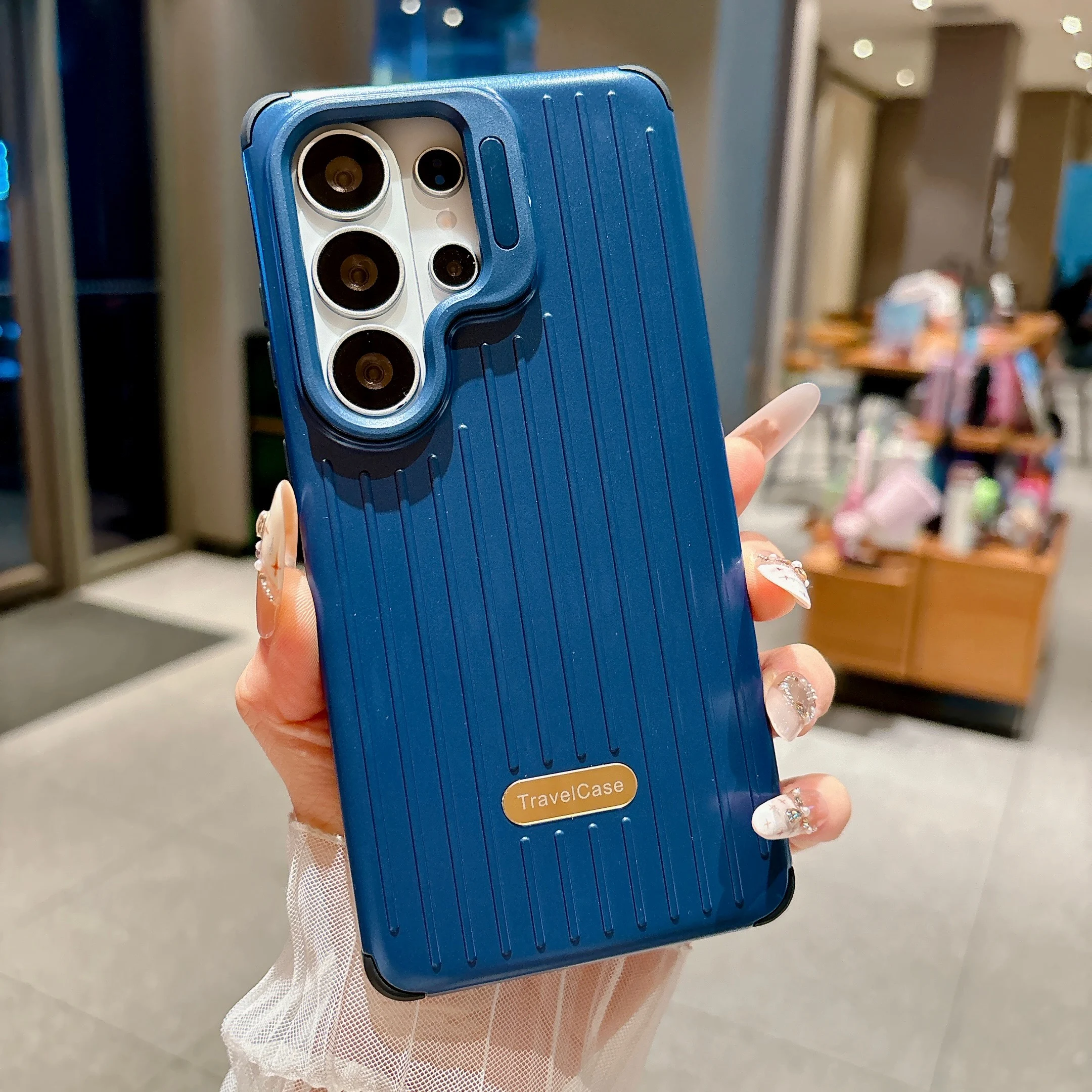 Matte 3D Stripe Pattern Suitcase Case with Camera Lens Protection