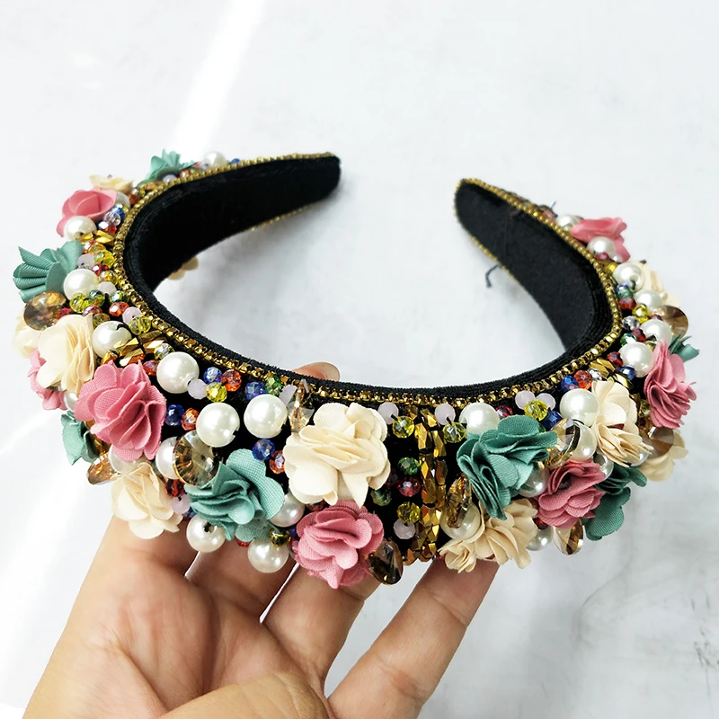

Luxury Colorful Rhinestones,Flower Headband,Retro Style,Beautiful Sponge Hairband,Headband,Fashion Baroque Style,Full Rhinestone
