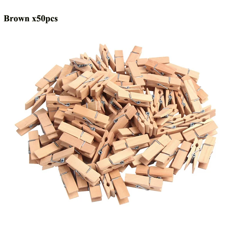 Mini Wood Clothespins with Hemp Rope for Crafts and Photo Displays, Pack of 50