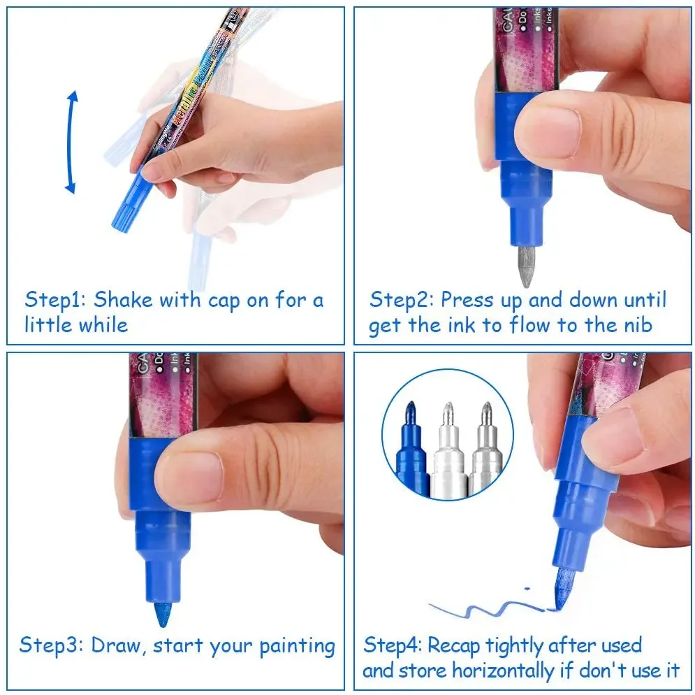 6/12/18/24 색상 0.7mm 금속 마커 펜 세트 DIY 드로잉 낙서 그림 학교 미술 공급 편지지