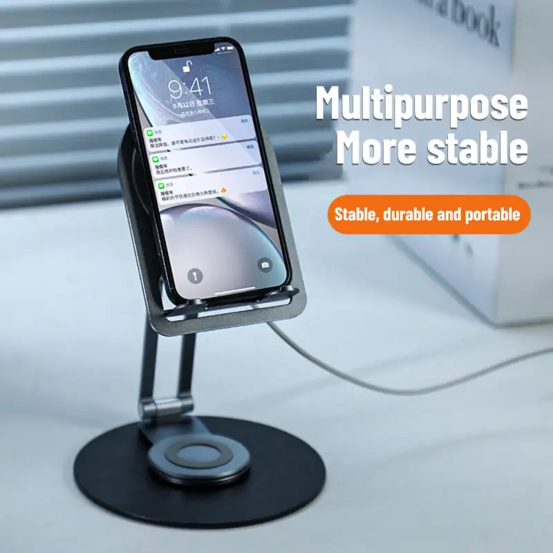 

Магнитная Беспроводная Подставка для зарядки с вращением на 360 °, металлический держатель, складной настольный кронштейн для зарядки