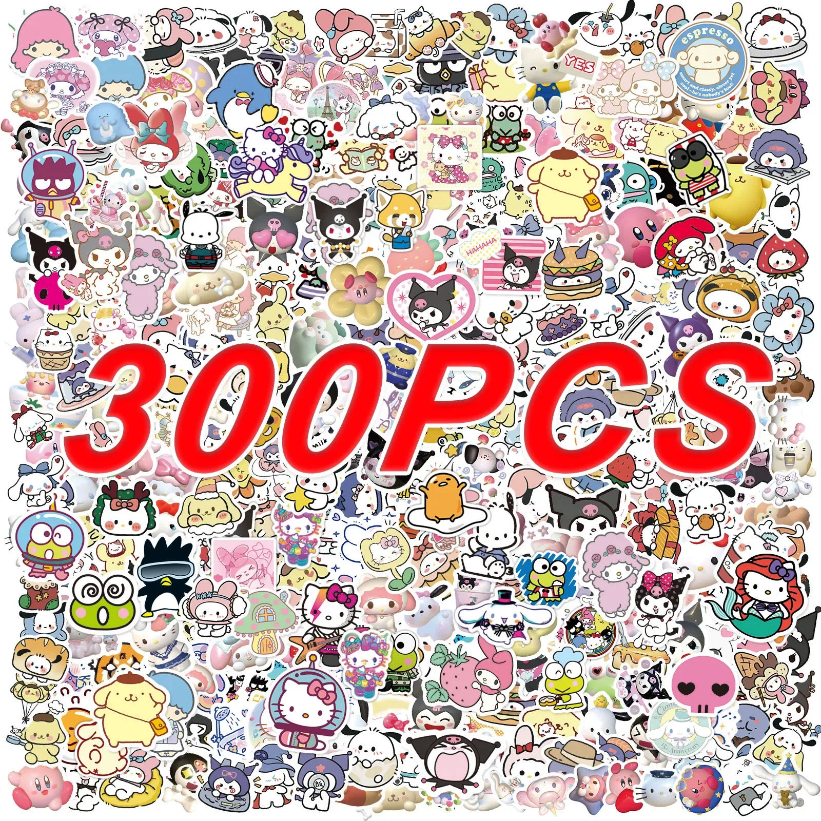 Kawaii Sanrio Kuromi Stickers Hello Kitty My Melody DIY Laptop Diary Cute Cartoon Waterproof Sticker Decals 100/300Pcs cartoon stickers,decorative stickers,paper stickers,kawaii stickers