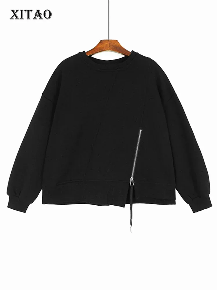 

XITAO O-neck Full Sleeve Sweatshirt Personality Zippers Simplicity Loose Casual Solid Color Autumn Women New Pullover DMJ3214