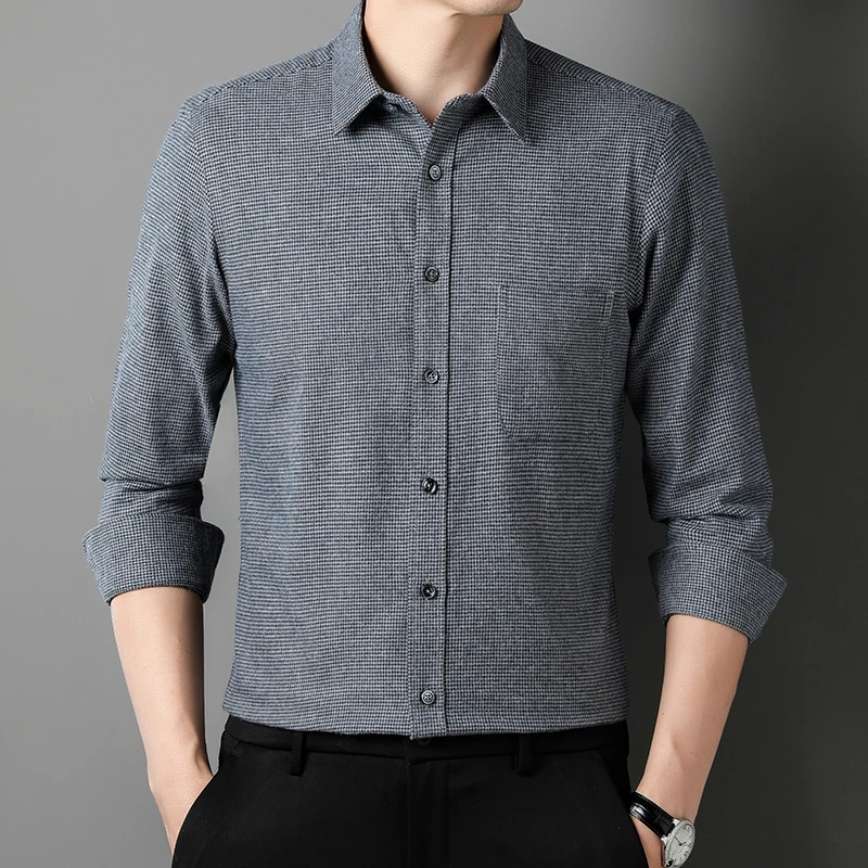 New 100% Cotton Men's Casual Fashion Classic Versatile Business Shirt Long Sleeve Flannel Soft Breathable Men's Clothing