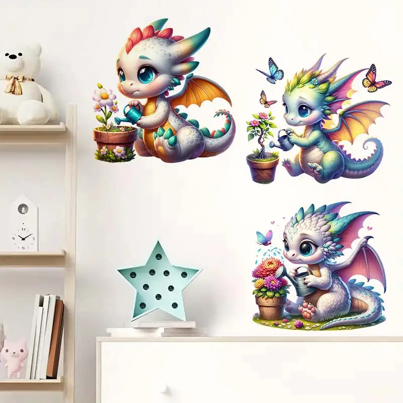 Cute Baby Dragon Animal Wall Sticker Kids Room Bedroom Home Decoration Wallpaper Background Decor Self Adhesive Decals M854