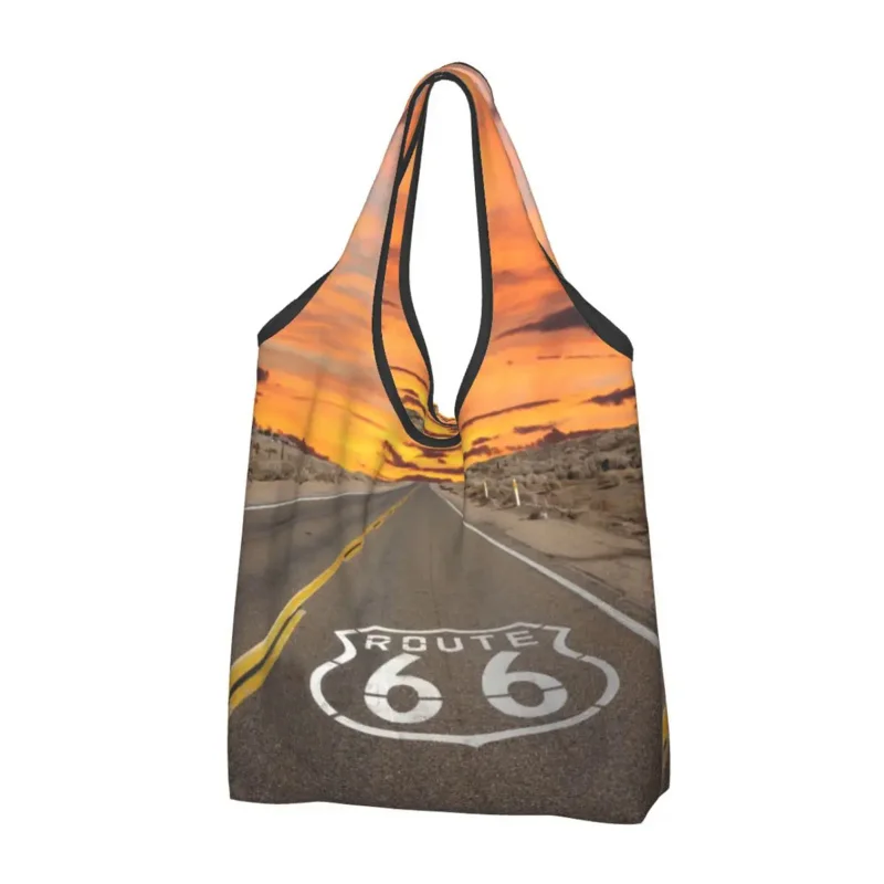 

Highway Route 66 Grocery Shopping Bag Cute Shopper Tote Shoulder Bags Large Portable Main Street of America Handbag