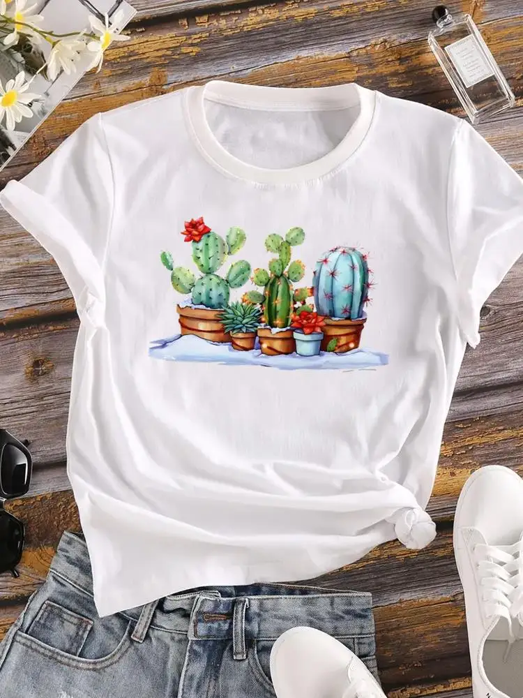 

Cactus Plant Trend 90s Sweet Fashion O-neck T Shirt Graphic T-shirts Print Short Sleeve Clothing Tee Top Women Clothes