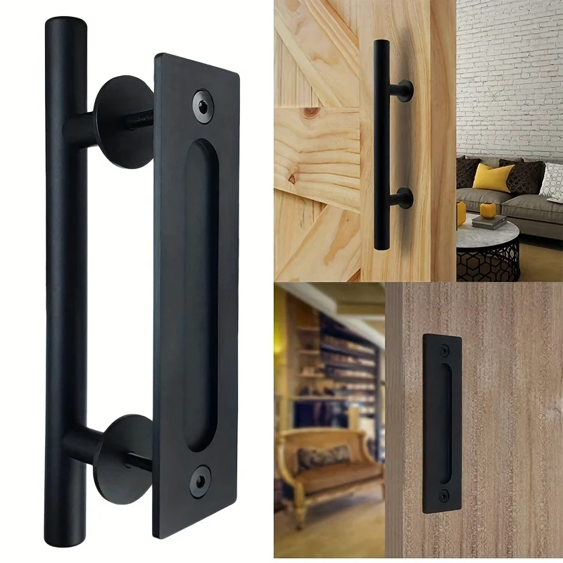 

Barn Door Handle Black Round Sliding Pull Cabinet Flush Hardware Set Wood Door Handle Interior Door Furniture Handle Hardware