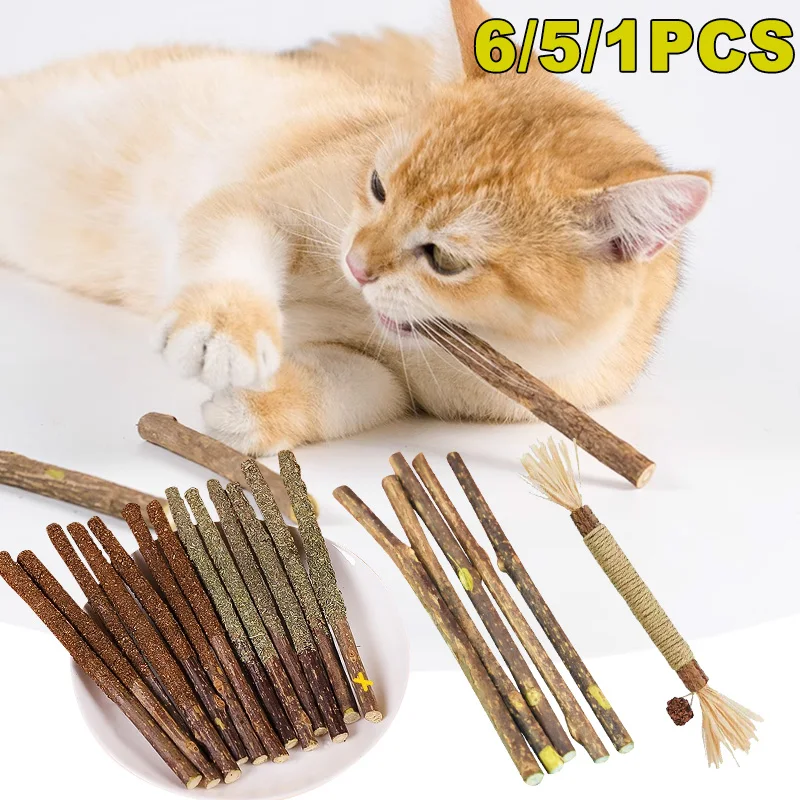 

6/5/1pcs Natural Cat Mint Funny Cat Stick Cat Chew Toys Molar Sticks Cats Toothpaste Teeth Cleaning Catnip Cat Accessories