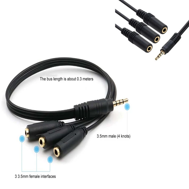 3.5mm 1 To 3 Splitter Cable 30cm 1/8 Inch Male To 3 Stereo Female Jack  Socket Headphone Splitter Audio Cable 