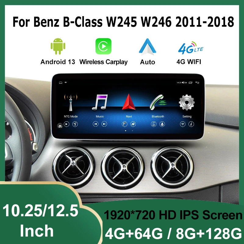 

8Core 8+128G Car Radio Navigation For Mercedes Benz B Class W245 W246 Stereo Android Auto Video Multimedia Player Screen Carplay