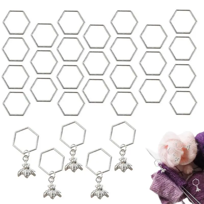

Knitting Markers HoneycombStitch Marker Silver Metal Hexagon Marker Buckle Hand Knitting Tool Mark Buckle Metal Sweater