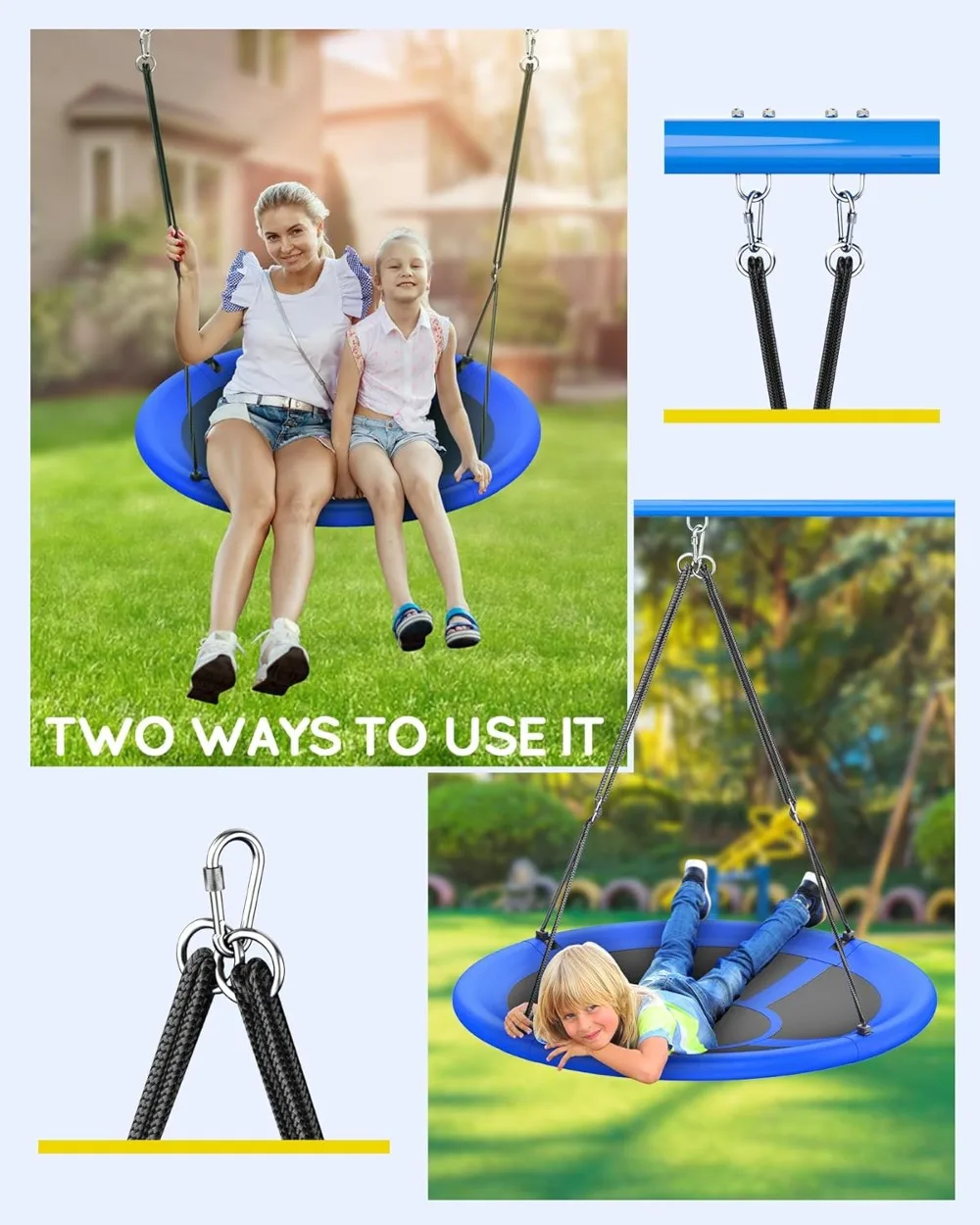 43" Saucer Tree Swing, 700lbs Weight Capacity, Waterproof Flying Saucer Swing with Adjustable Hanging Straps, Swing Seats 5