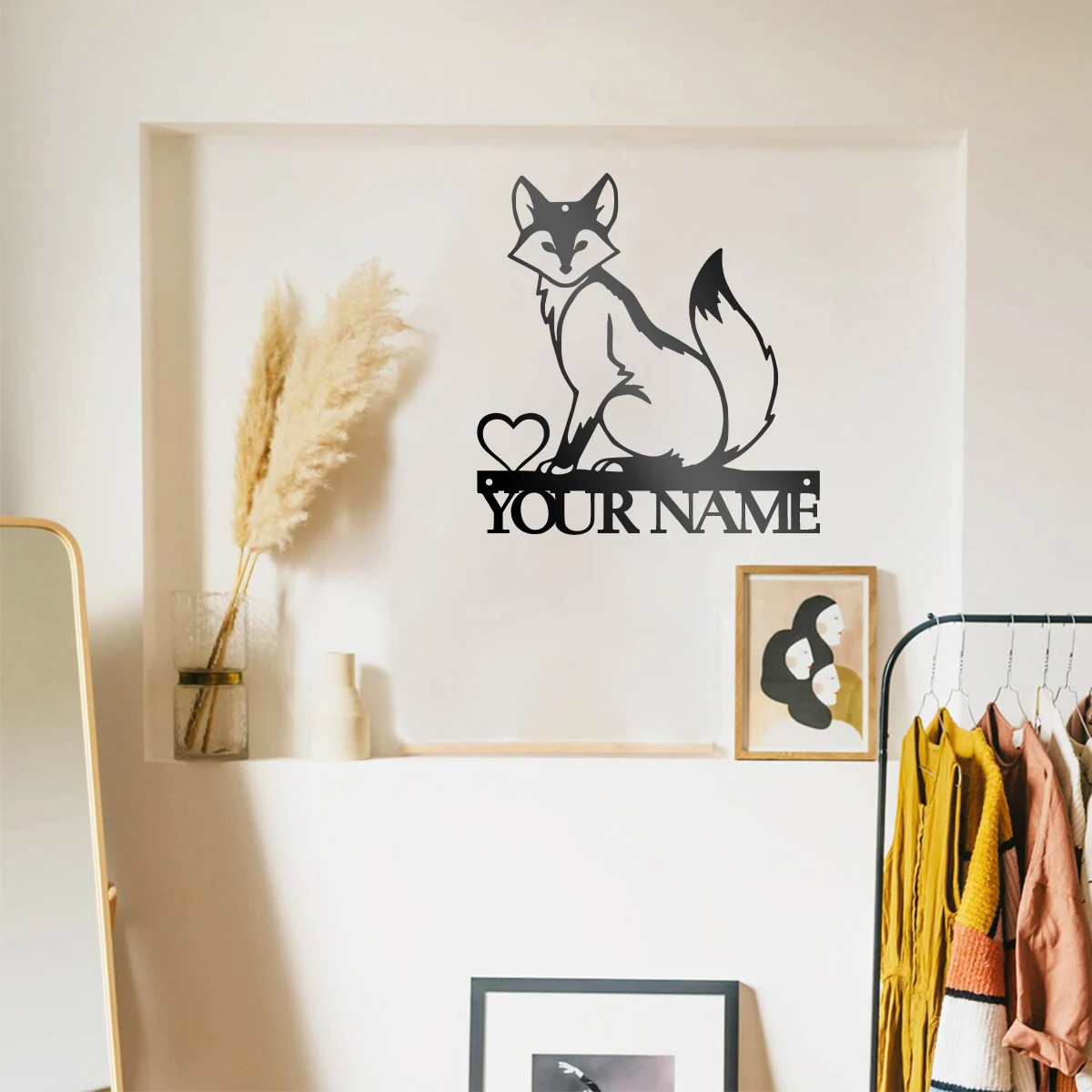 

Fox Personalization custom name Metal Hanging Wall Art Plaque Black Letter Silhouette Cafe Kitchen Dining Room Pub Club