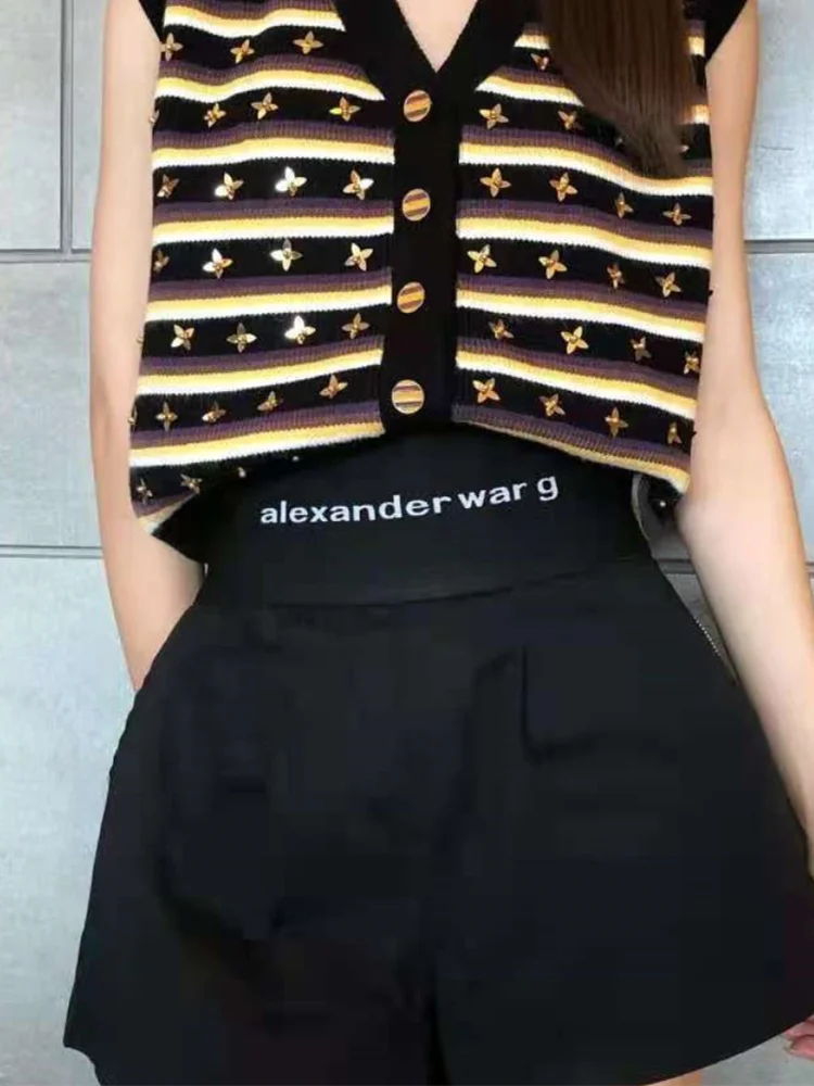 2021 Spring and Summer New w Letter Webbing Elastic Zipper High Waist Casual Shorts Women's Summer Womens High Waisted plus size womens clothing Shorts
