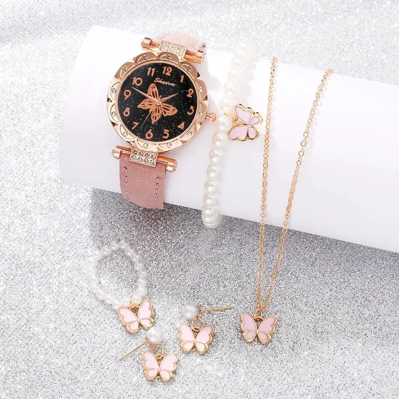 Pink Pearl Butterfly Watches for Women Fashion Rhinestone Casual Bracelet Watch Simple Female Clock Ladies Quartz Wristwatches women watches electronic watch