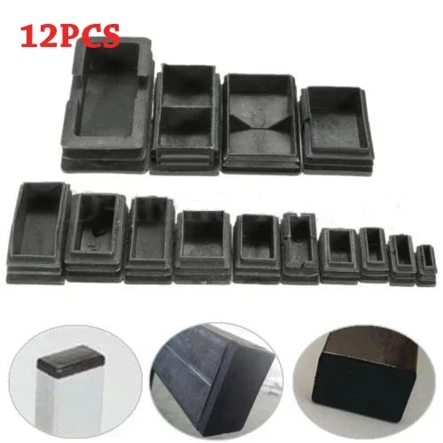 12PCS X Plastic Black Blanking End Cap Insert Tube Pipe Section Cover Furniture Chair Desk Covers