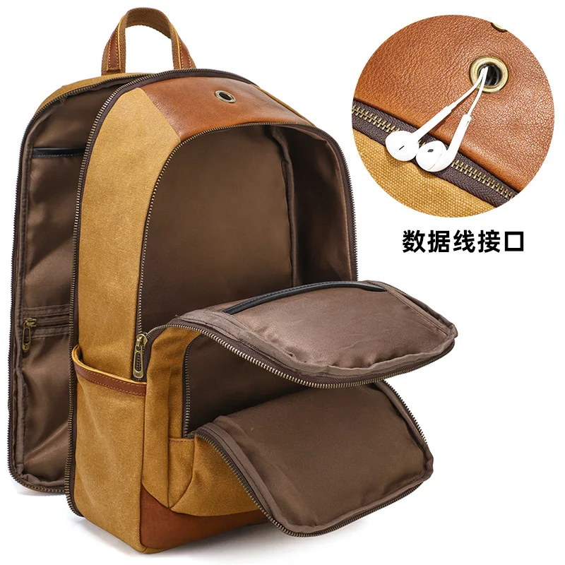Retro Men's Backpack Waterproof Wax Dyed Canvas Bag Large Capacity Outdoor Travel Multifunctional Computer Bag 5