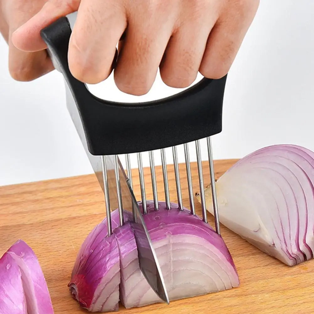 Onion Slicer Tool Easy Onion Slicing Tool Stainless Steel Holder for Slicing Vegetables Fruits for Potato Effortless