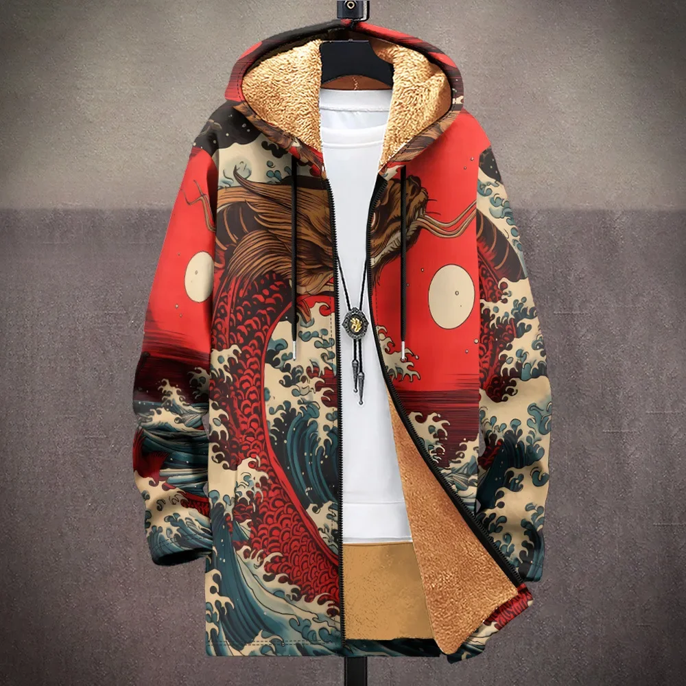 Men Cardigans Coats Woods Loong Art Skull Graphics Printed Plush Thick Winter Jackets Fashionable Streetwear Unisex Clothing 5