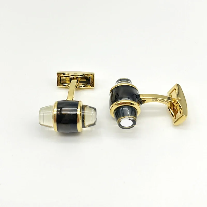 Luxury MB Black Flat Crystal Head & S.Walker Classic Design Cuff Link With White Star Normal Size Cufflinks Button Box Set