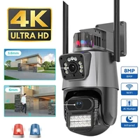 Outdoor Wifi PTZ Camera 4K 8MP HD Dual-Lens Dual Screen Camera AI Auto Tracking 4MP Video Surveillance Police Light Alarm iCSee