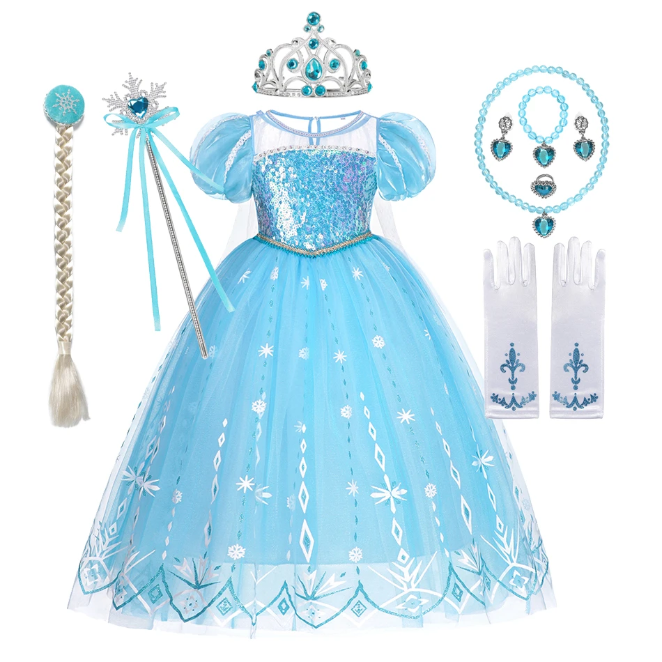 Frozen Halloween 2022 2022 Frozen Elsa Cosplay Dress Halloween Fancy Costume Girl Snow Queen Birthday Party Children Princess Clothes Aliexpress