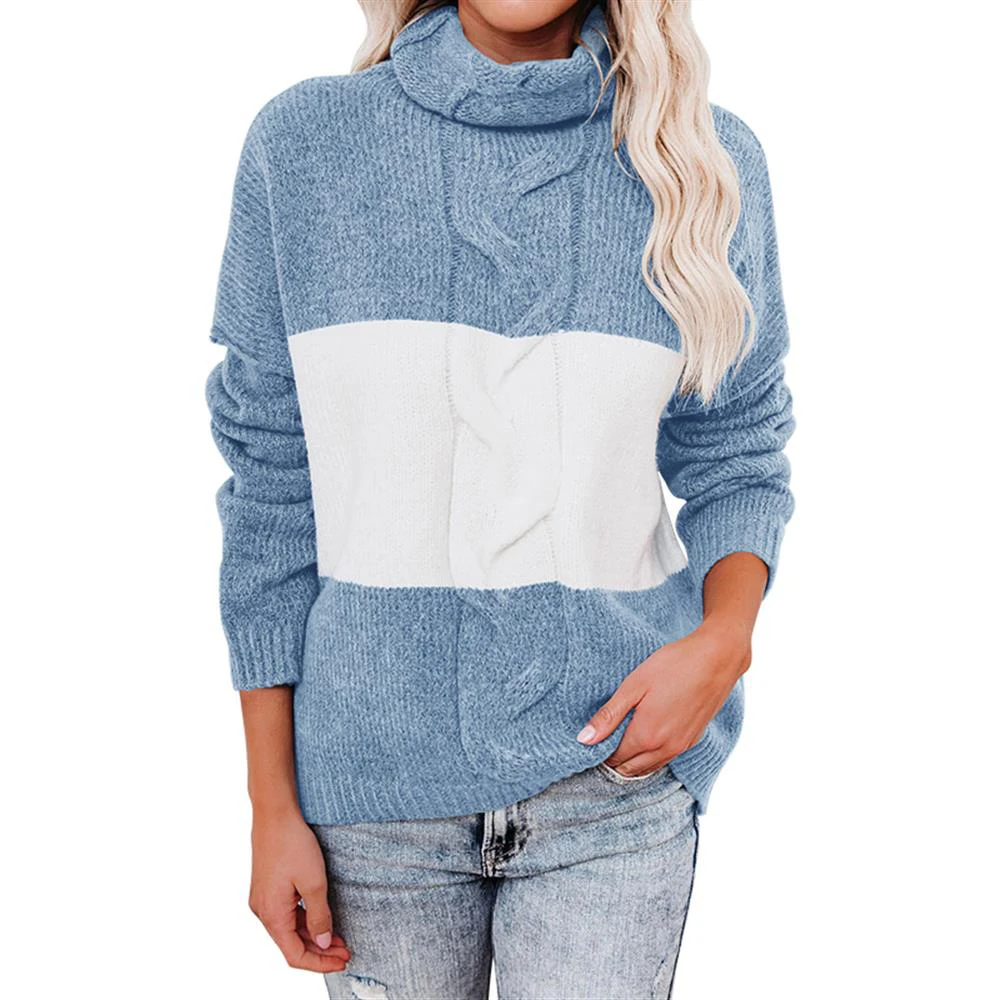 red sweater 2022 Patchwork Color Sweater Women's Turtleneck Sweater Women's Long Sleeve Pullover Stripe Winter yellow sweater
