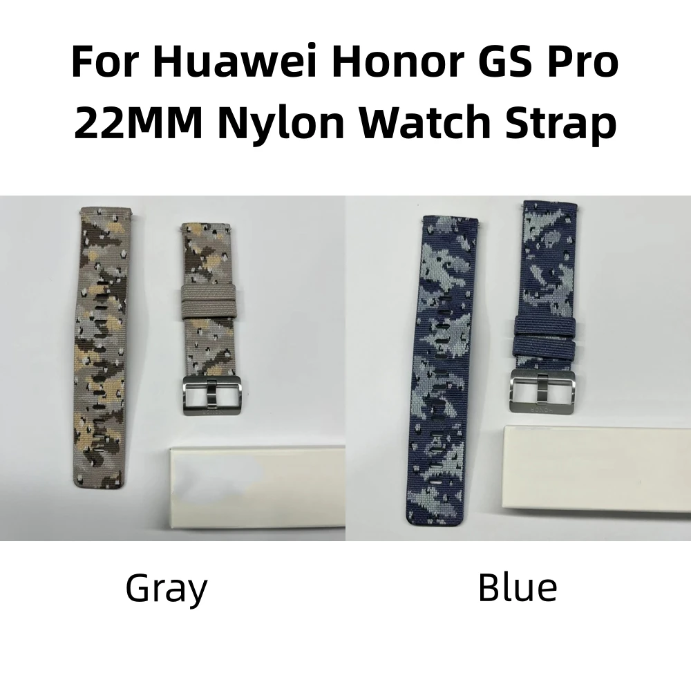 

22MM Watch Strap for Huawei Honor GS Pro Watch Accessory Replacement Parts Blue/Gray Camouflage Nylon Woven Watchband