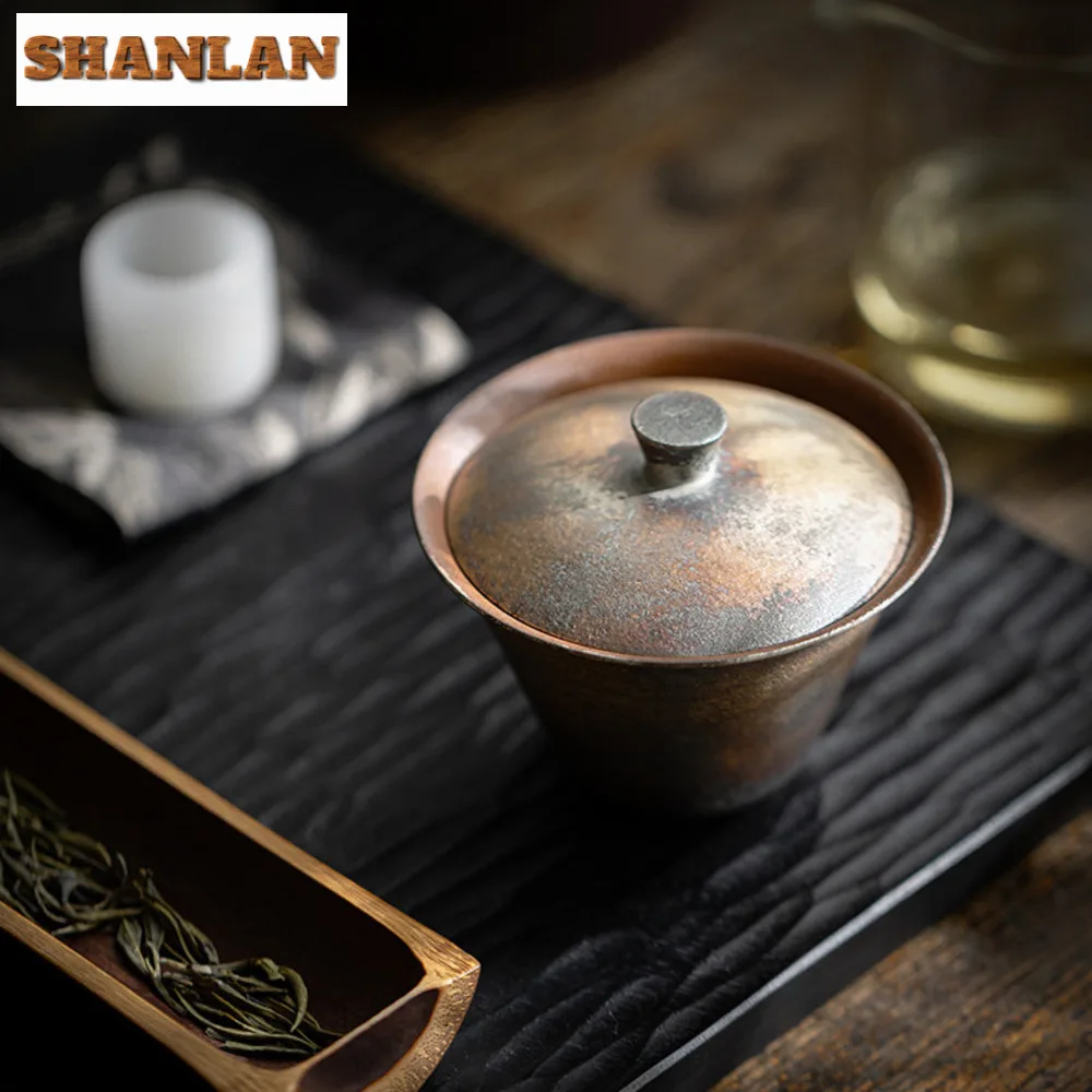 110ml Burning Silver Foil Kiln Change Gaiwan Handmade Coarse Pottery Tea Tureen Household Tea Making Cover Bowl Teaware Gift