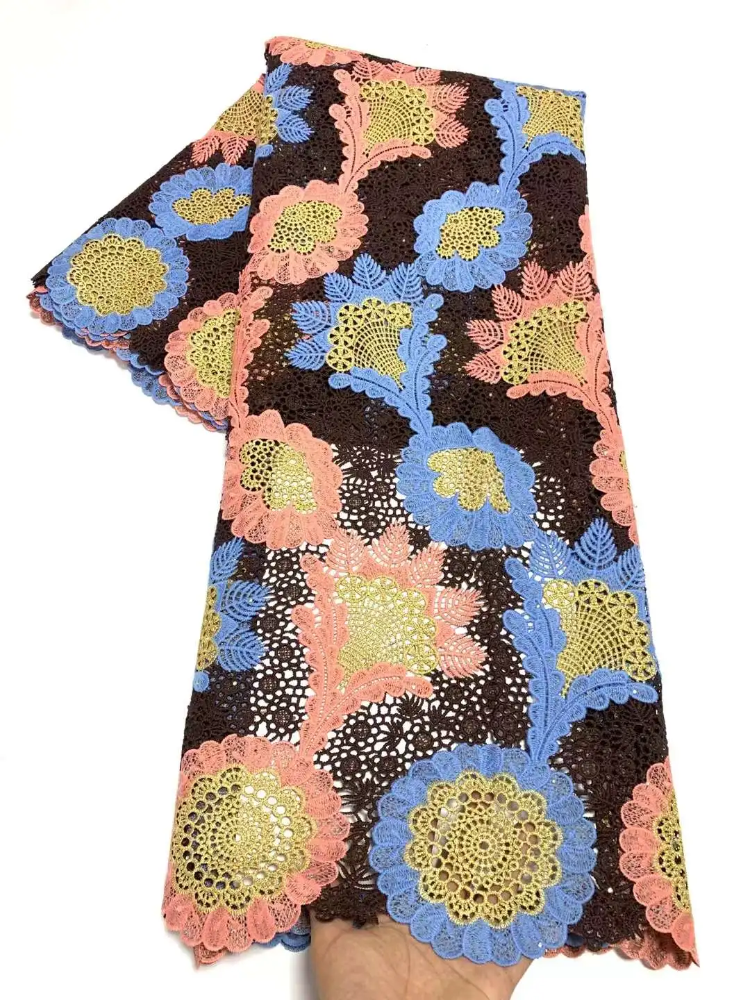 

Beautiful Colorful Line Embroidery Fabric African Water-Soluble Lace For Evening dresses Ladies's Dress Party