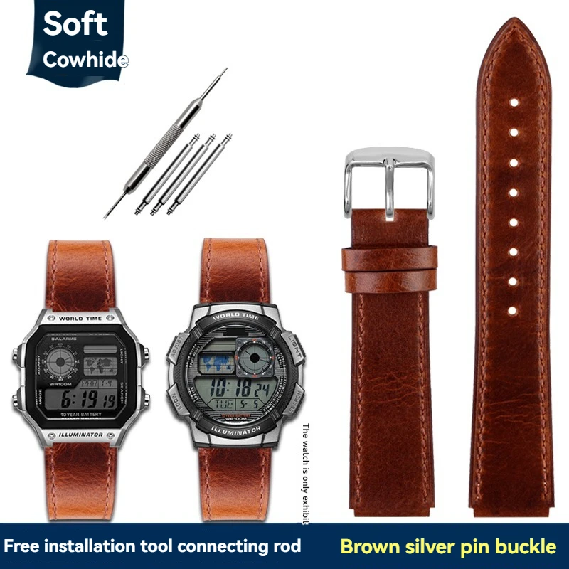 Casio Retro Leather Watch Strap for Men - Small Square, 18mm