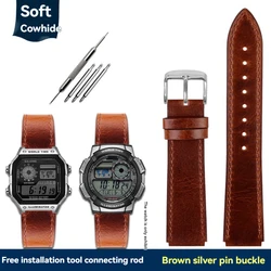 Casio Retro Leather Watch Strap for Men - Small Square, 18mm (Brown silver)