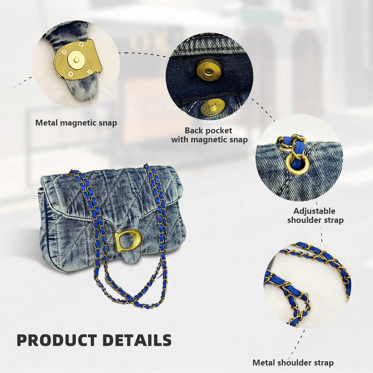 Hong Kong Style Retro Distressed Denim Armpit Bag for Women 2025 Summer New Fashion Versatile Commuter Shoulder Bag Chain Mobile Phone Bag Daily Work to School Class Lipstick Tissue