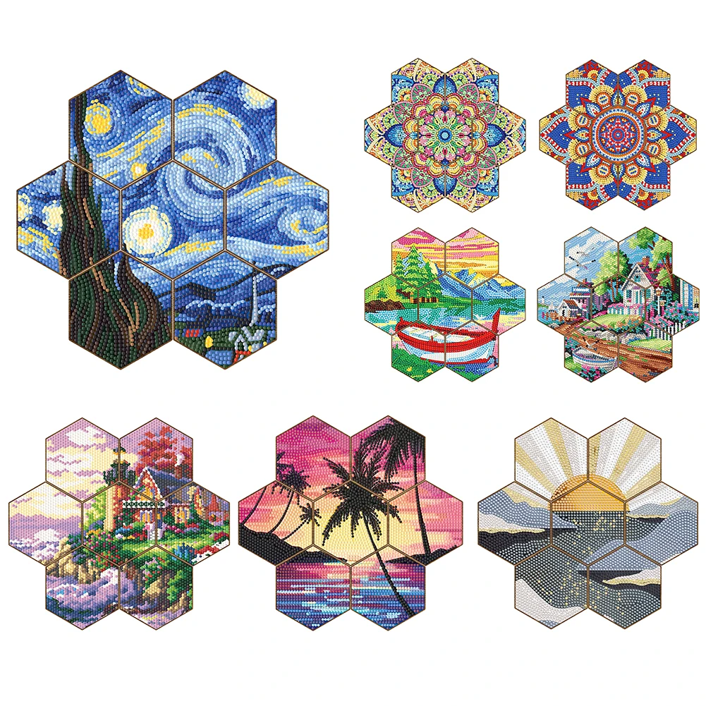 7pcs Diamond Painting Coasters Kit DIY Crystal Drink Coasters Honeycomb  Shape Special Shaped Drill Coasters for Table Home Decor