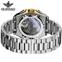 Montre-bracelet pour homme OUPINKE, squelette, acier inoxydable 316, étanche 50m, montre mécanique automatique originale, date, lumineuse. 2