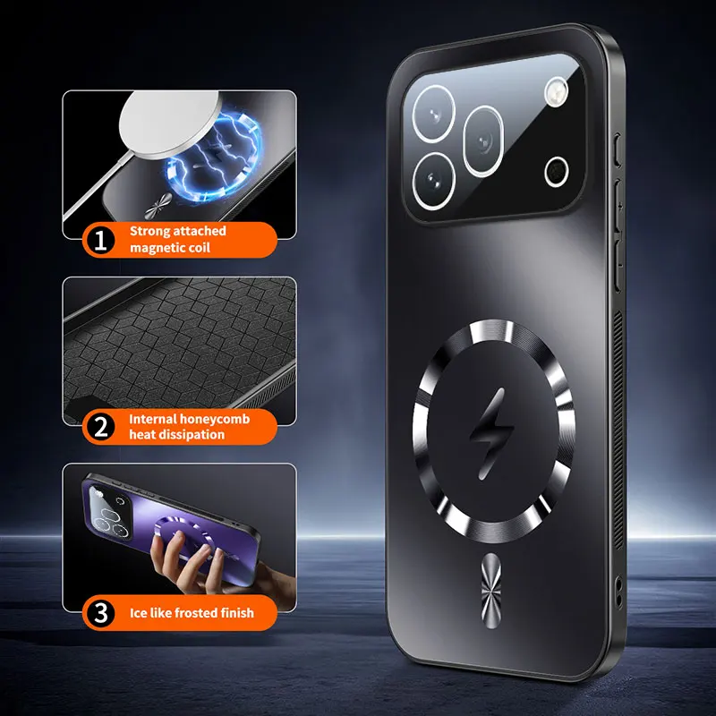 Enhanced Magnetic Wireless Charging Case with Shockproof AG Matte Glass Lens Protection