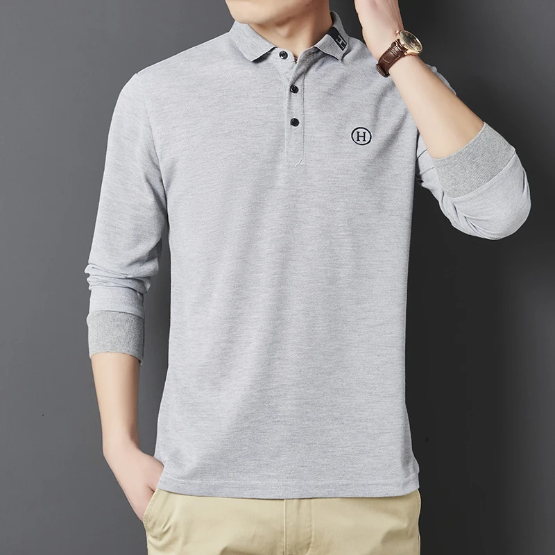 

Men's Polo Shirt Lapel Pullover Long Sleeve Letter Embroidery Print Top Autumn British New Light Luxury Fashion Trend Men's Wear
