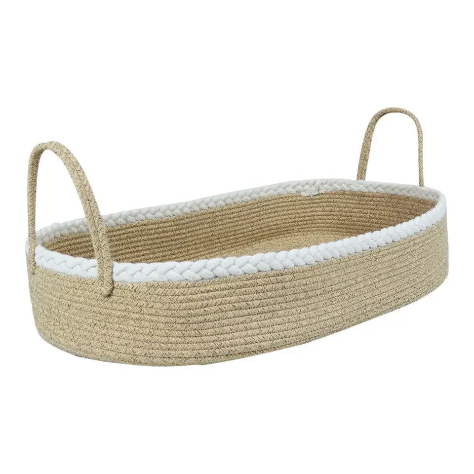 Baby Carry Basket, Newborn Changing Basket Moses Basket Boho Nursery Decor Cotton Rope Changing Table Topper with Mat