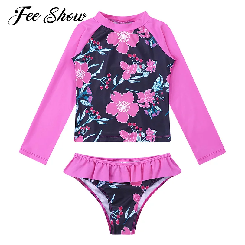 Kids Girls Tankini Sets Long Sleeves Rashguard Swimsuit Swimwear Bathing Suit Swimming Set Fish Scales Printed Tops with Bottoms children swimsuit,women tankini set