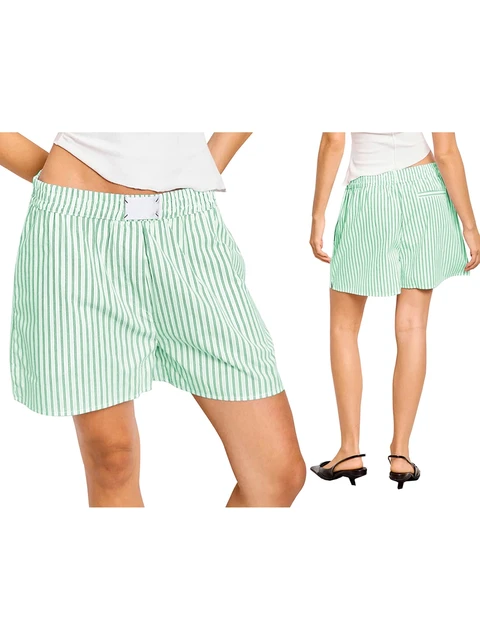 Pantaloncini Donna Estate | Boxer Loungewear Righe O Plaid | Morbidi, Larghi E Comodi | Vita Alta Con Elastico