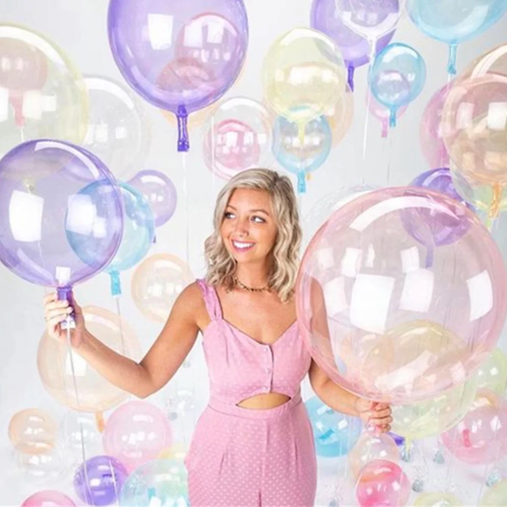 4pcs 10/18/24/36inch Colorful Crystal Balloon Round Bobo Transparent Clear Ballons Wedding Decor Large Helium Inflatable Balls