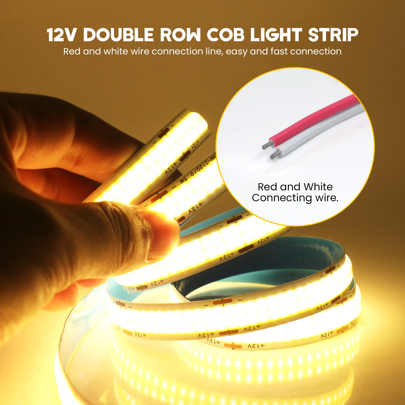 

COB LED Strip Double Row 600LEDs/m High Bright FOB Light Bar RA90 3000K 4000K 6000K Flexible Ribbon Tape Dimmable DC12V 24V