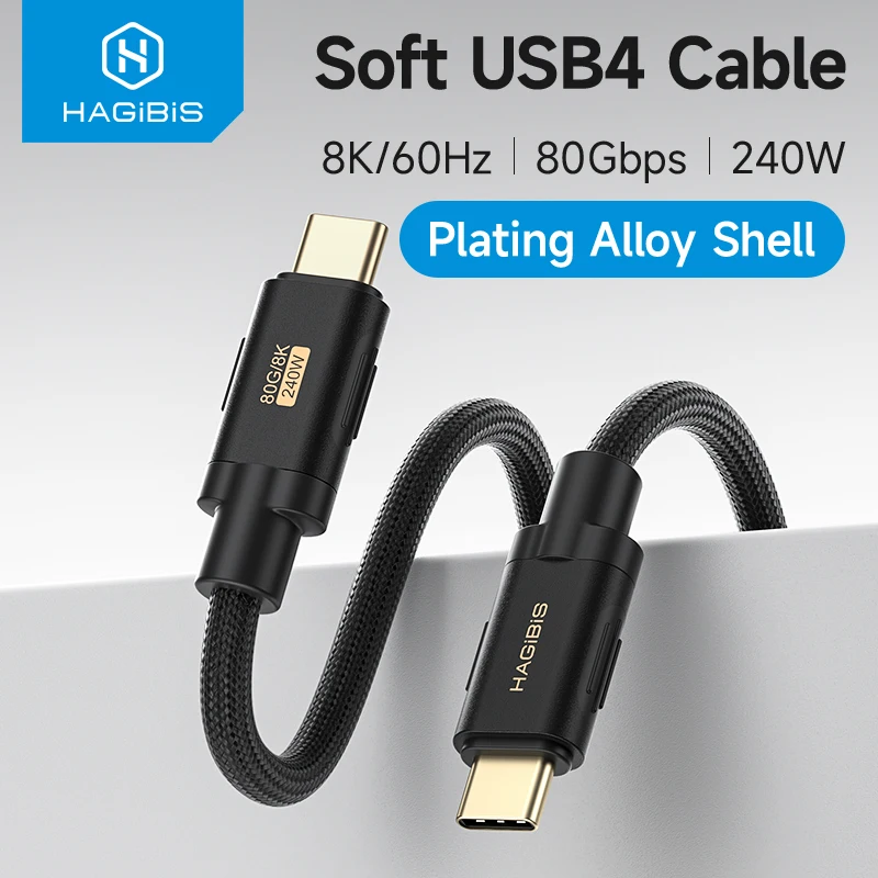 Hagibis Cable USB C a USB C 240W PD3.1 USB4 80Gbps 8K @ 60Hz Cable de carga rápida suave para Macbook Pro iPad iPhone portátil Dell XPS