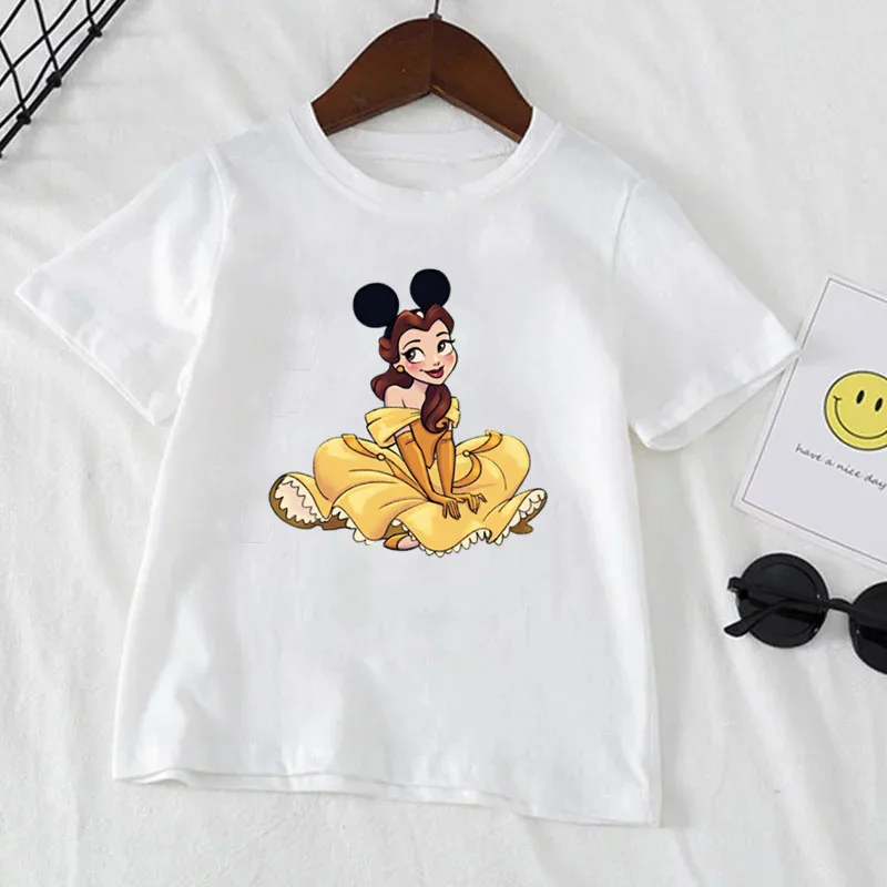 Disney Princess Kids Clothes T-Shirts Summer T Shirts Children Cartoons Kawaii Fashion Anime Tops Boy Girl Outfits Tee Shirt 6