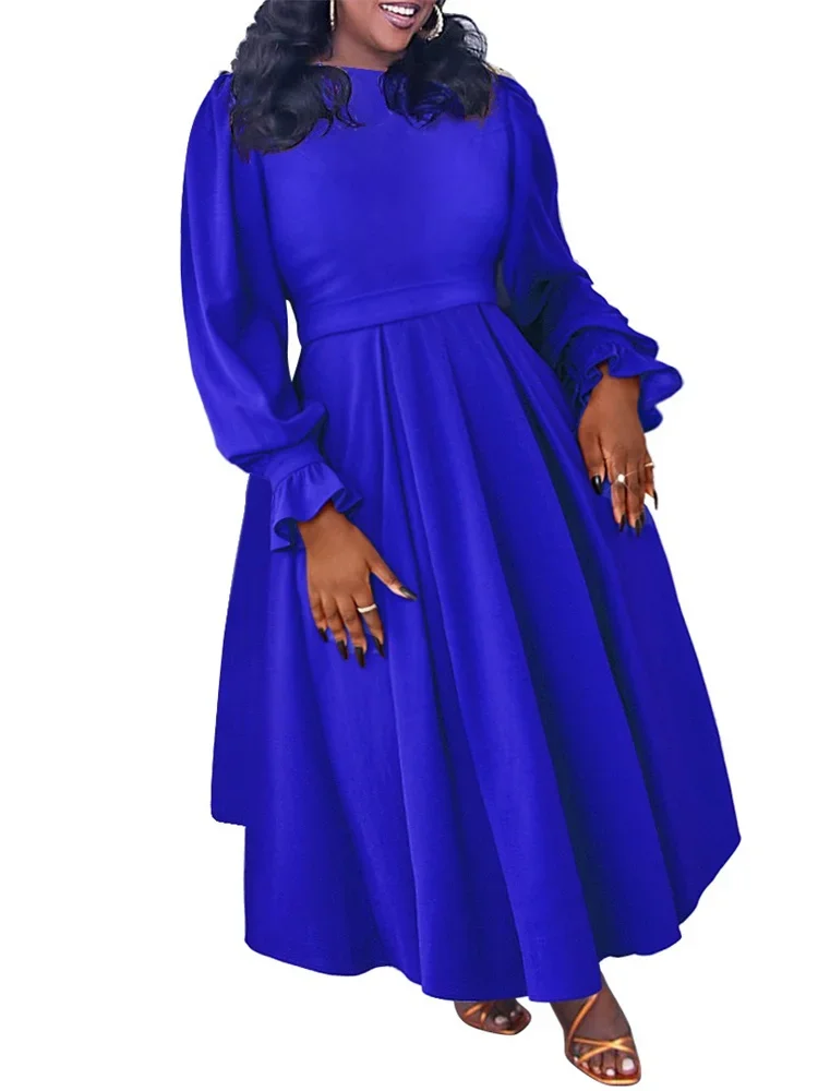 Wmstar Plus Size Dresses Women solid Casual Long Sleeve Vintage Maxi Dress Elegant Streetwear Party Dress Wholesale Dropshipping