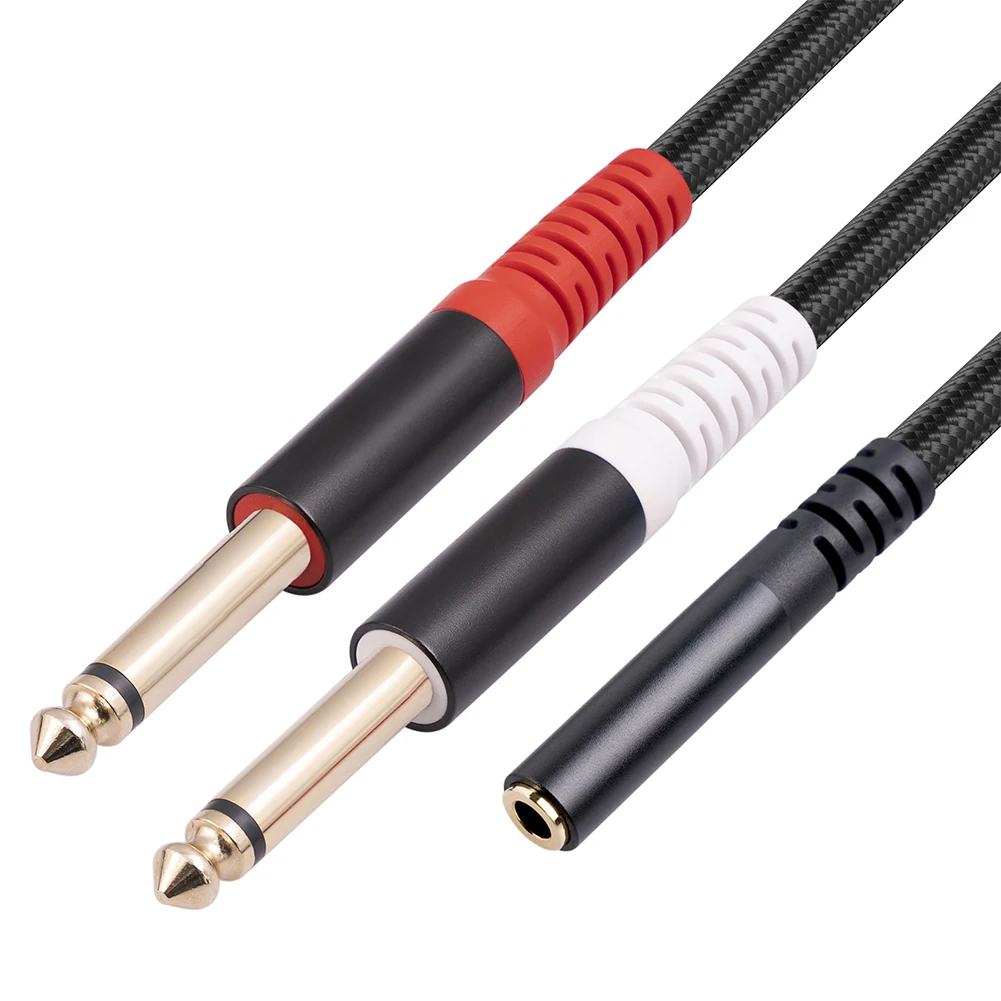 잭 3.5mm-더블 6.5mm Aux TRS 케이블 아이팟 스피커용 듀얼 6.35mm Aux 코드, 남성 모노 6.5 잭-스테레오 3.5 잭 오디오 케이블