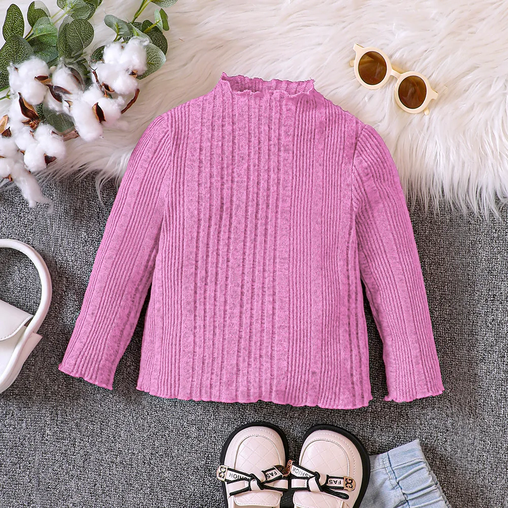 

2023 New Arrivals Spring Children Long Sleeve Knitted Purple Color Solid Cute Girls Children T-shirt Child Tops Clothes 18M-7T