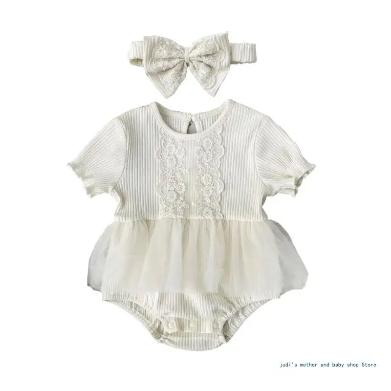 

67JC Newborn Photo Props Bowknot Headband Lace Jumpsuit Posing Clothes Baby Photography Suit Princess Dress Infant Costume